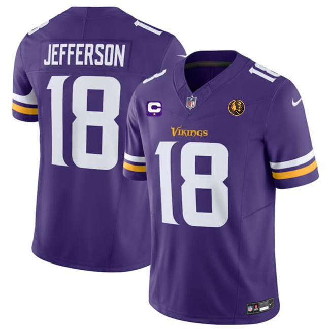 Men's Minnesota Vikings #18 Justin Jefferson Purple 2023 F.U.S.E. With 1-star C Patch And John Madden Patch Vapor Limited Football Stitched Jersey